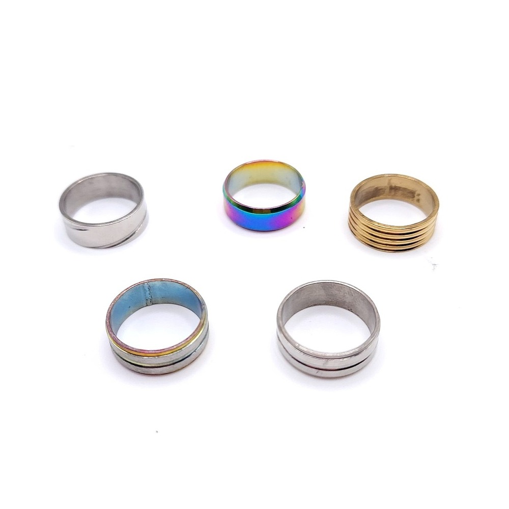 5Pc Stainless Steel Band Ring Set Size 6.5 Silver Gold Rainbow